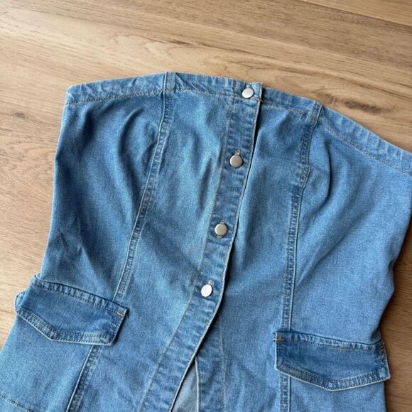 NWT Cicy Bell Women’s Light Wash Denim Strapless Vest Button Down Top Large - Picture 3 of 4